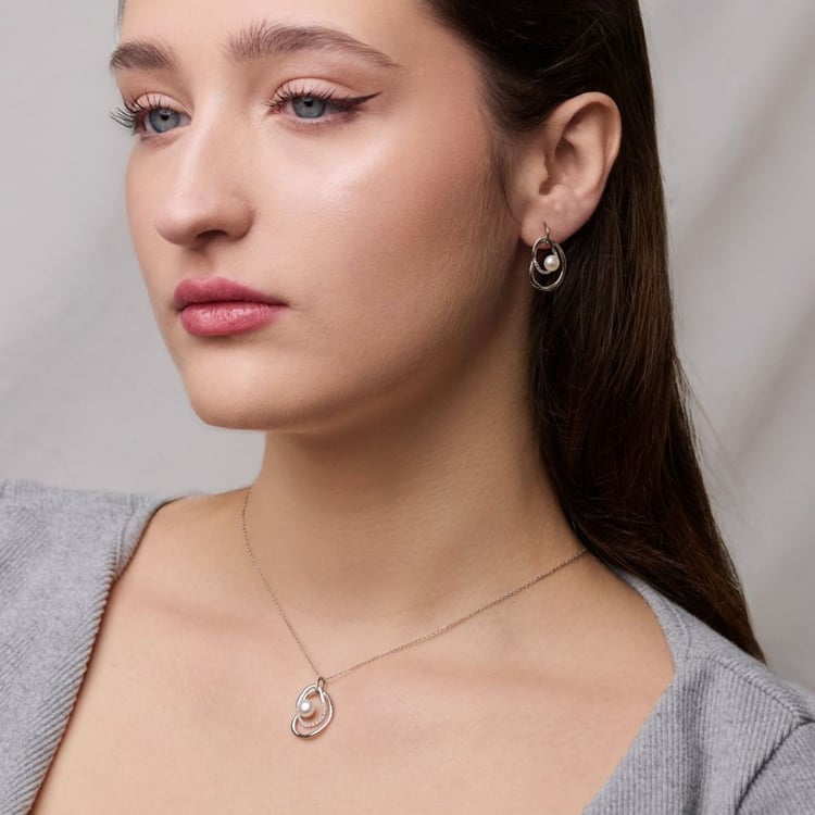 Kolekcia strieborných šperkov s perlami a bielymi topásmi 164072