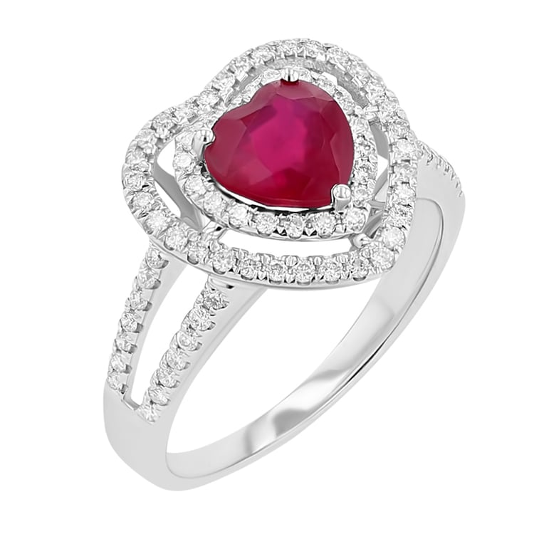 Zlatý prsteň s rubínovým srdcom a diamanty Cristen 114575