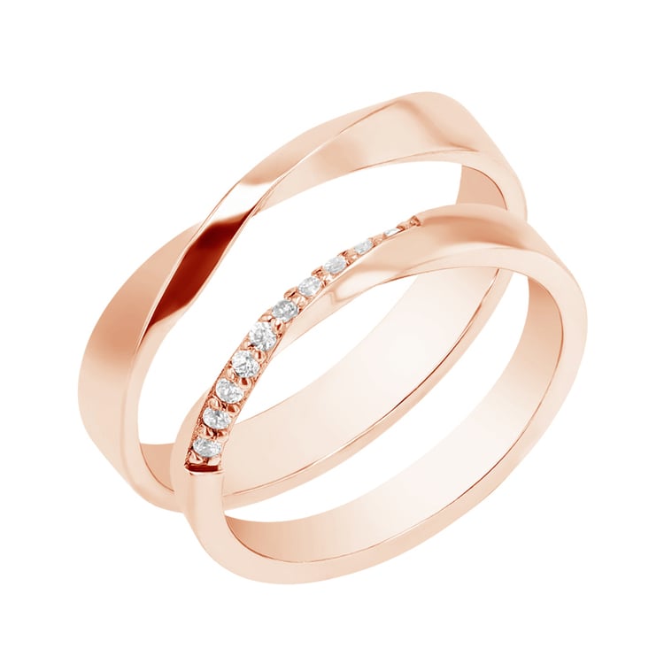 Zlaté prepletené svadobné obrúčky s diamantmi Aleisha 98805