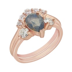 Set prsteňov zo zlata s labradoritom a moissanitmi Flory