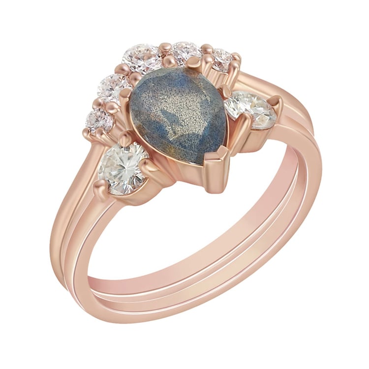 Zlatý set prsteňov s Labradorit a moissanitu 73776