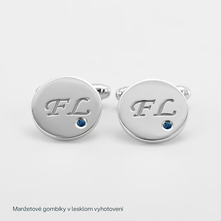 Manžetové gombíky s gravírom a modrými diamantmi 165861