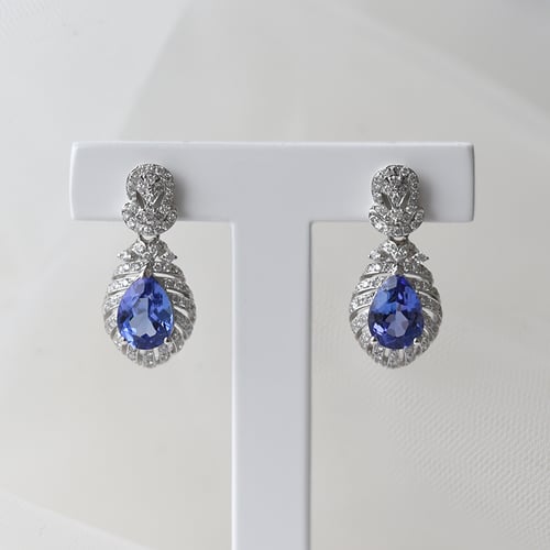 Zlaté náušnice s tanzanitmi a diamantmi Faina