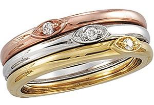 Prsteň s diamantmi z bieleho, ružového a žltého zlata