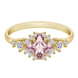 Zlatý prsteň s princess morganitom a moissanitmi Nairne