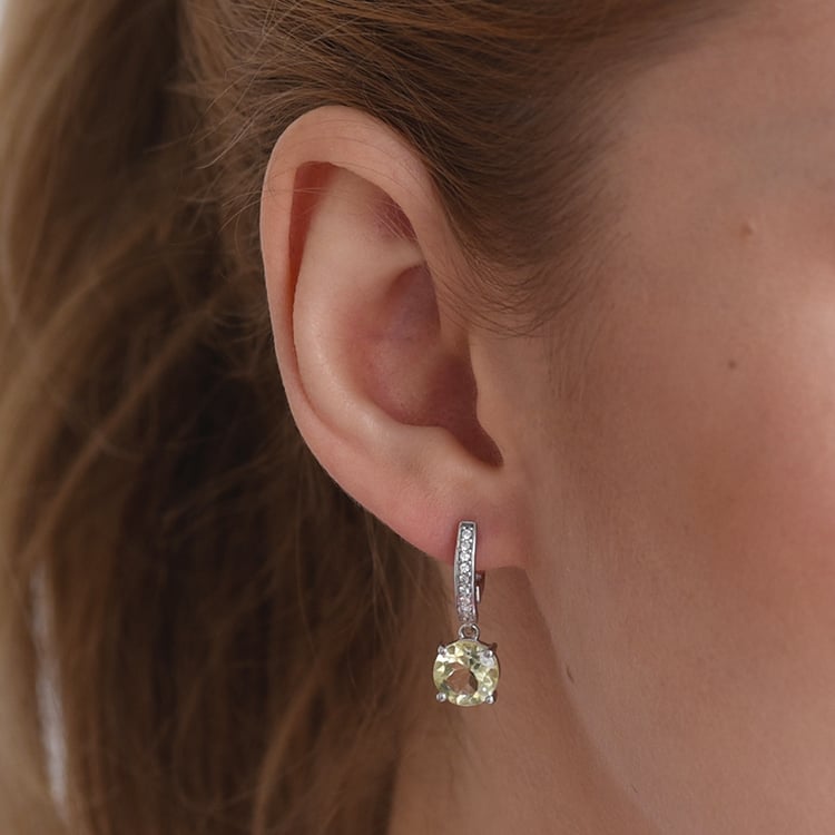 Strieborné visiace náušnice s citrónovými topaz a zirkónmi 60167