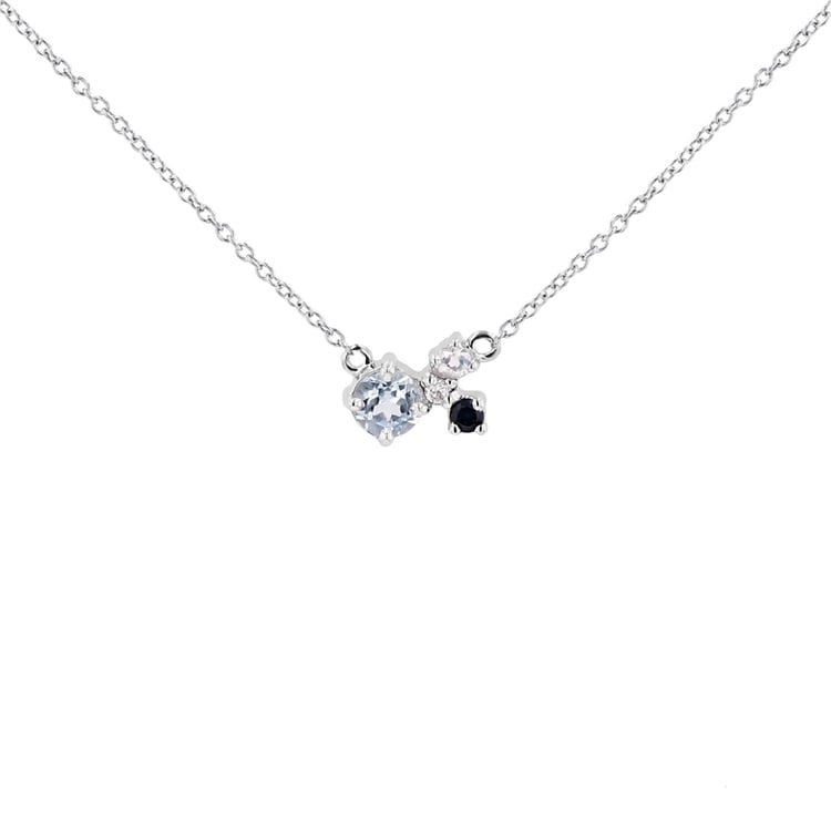 Strieborný cluster náhrdelník s akvamarínom a drahokamami Millie 116149