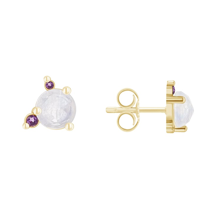 Náušnice s mesačným kameňom, ametystom a zafírom zo žltého zlata 89732