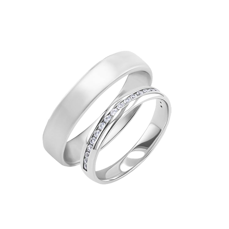 Zlatá svadobná eternity obrúčka s lab-grown diamantmi a pánsky komfortný prsteň Sisie 150485