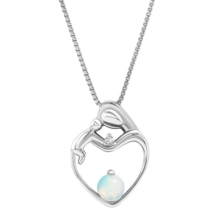 Strieborný prívesok matka a dieťa s bielym opálom a diamantom
