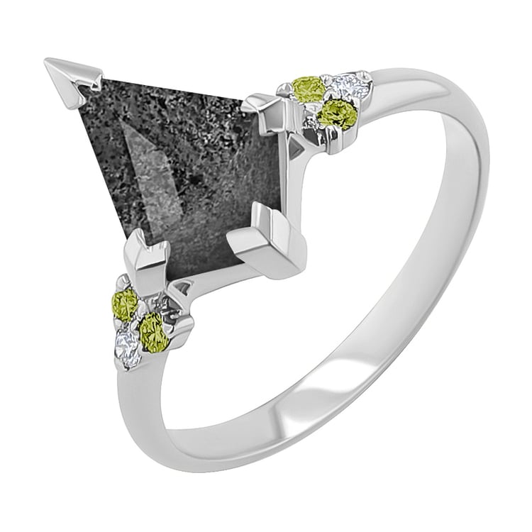 Neobyčajný prsteň s dendritickým krištáľom a olivínom Floki 148410