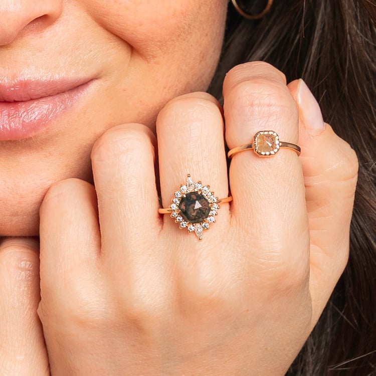 Elegantný prsteň s machovým achátom a moissanitmi Rikki 118284