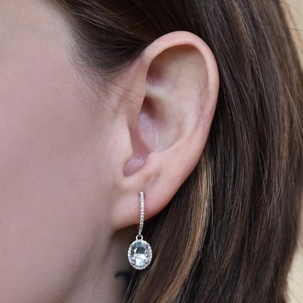 Zlaté náušnice s akvamarínom a diamantmi Helen