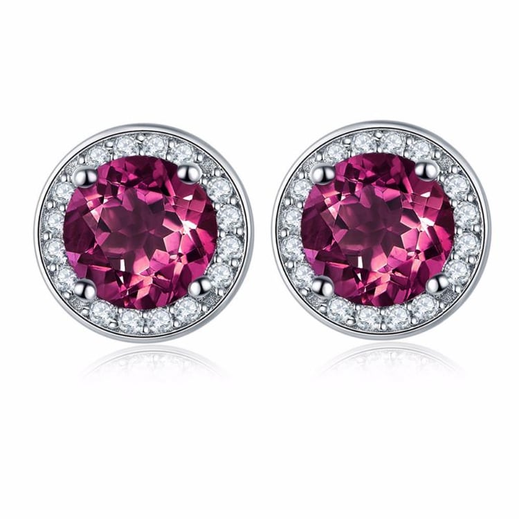 Strieborné náušnice s rhodolit granátmi a zirkónmi Dianach