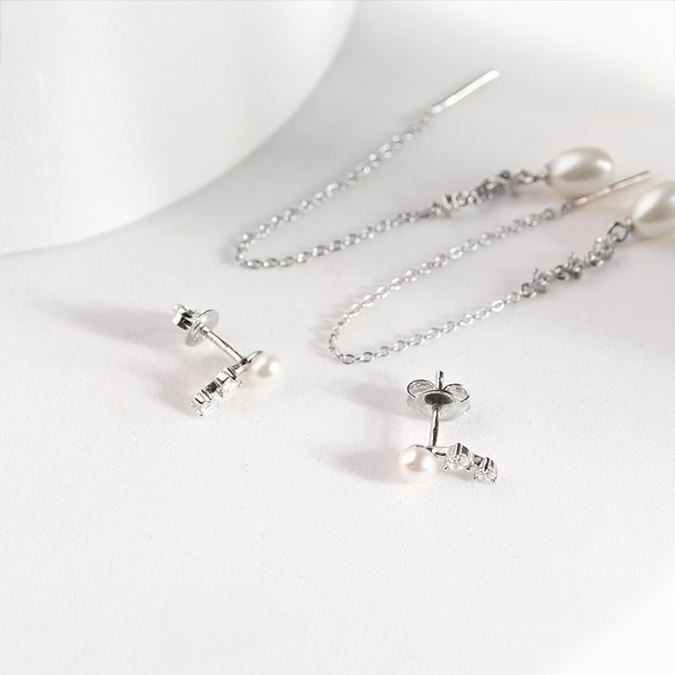 Perlové náušnice so zirkónmi Muji 147657