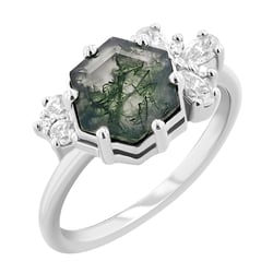 Jedinečný prsteň s machovým achátom a moissanitmi Carlie