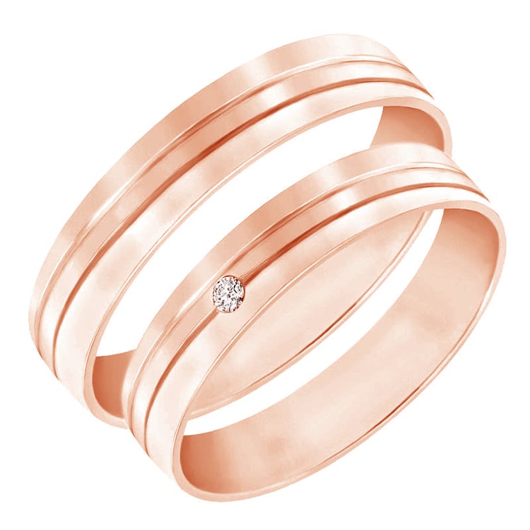 Zlaté lesklé snubné prstene s diamantom 66681