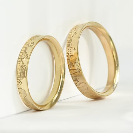 Svadobné obrúčky s ručnou rytinou mesta Peggy