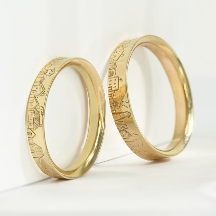 Svadobné obrúčky s ručnou rytinou mesta Peggy 118001