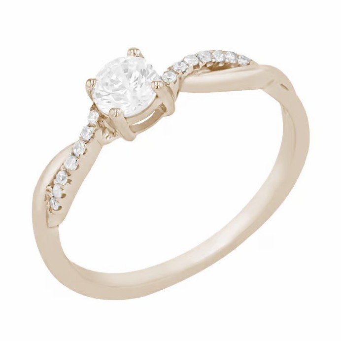 Zásnubný prepletaný prsteň z orieškového zlata s postrannými diamantmi