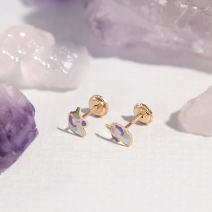 Zlaté detske skrutkovacie náušnice s jednorožcami Sherri