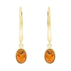 Zlaté visiace náušnice s jantármi Tariana