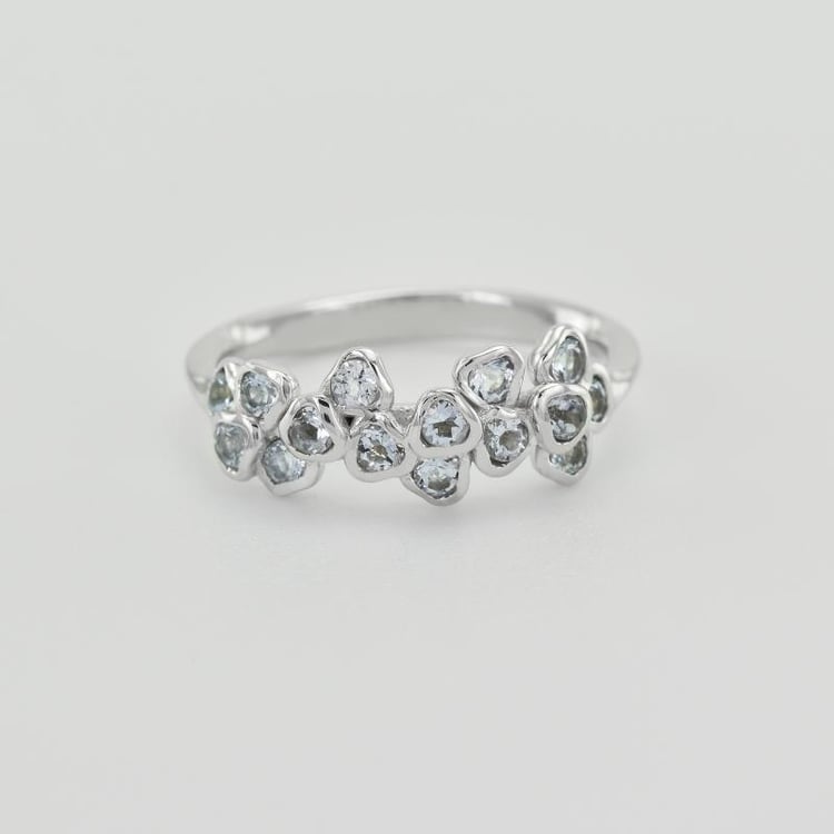 Zlatý prsteň s akvamarínovými kvietkami 30532