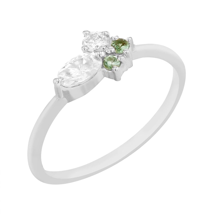Jemný prsteň s moissanitmi a tsavorit granátmi z bieleho zlata 84153