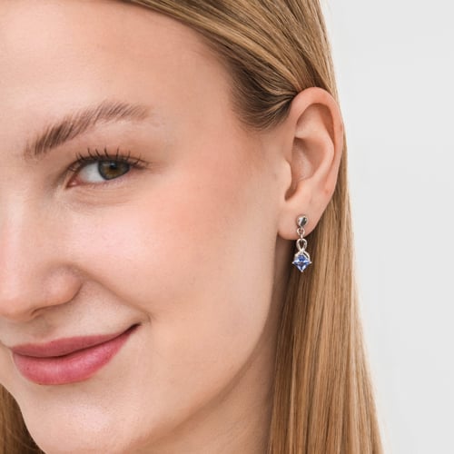 Strieborné náušnice so simulovanými tanzanity a lab-grown diamantmi Mia
