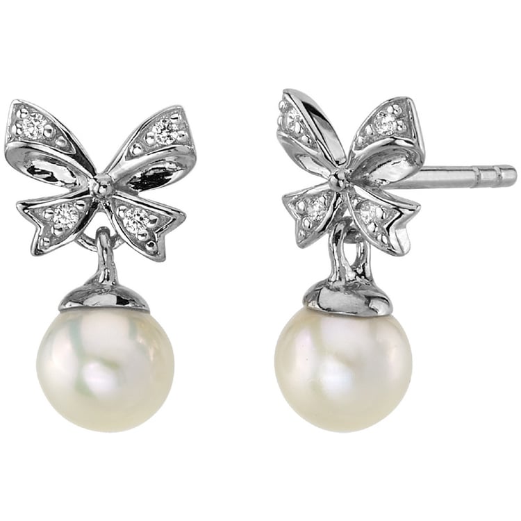 Perlové náušnice so zlatými mašľami a diamantmi Pegeen 151944