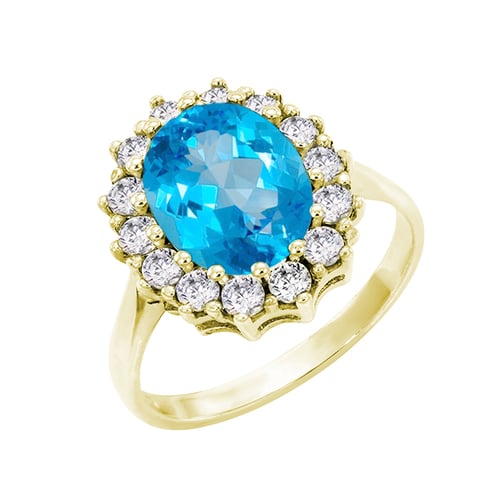 Prsteň s modrým topásom a diamantmi Zanite