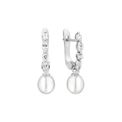 Strieborné jednoduché visiace náušnice s perlou a zirkóny Vanda