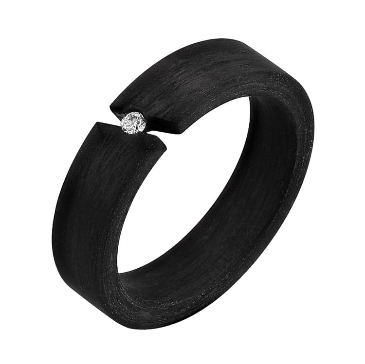 Ploché karbónové svadobné obrúčky s diamantom Sammu 125068