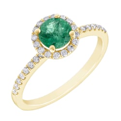 Zlatý prsteň s halo osadeným smaragdom a diamantmi Klienn