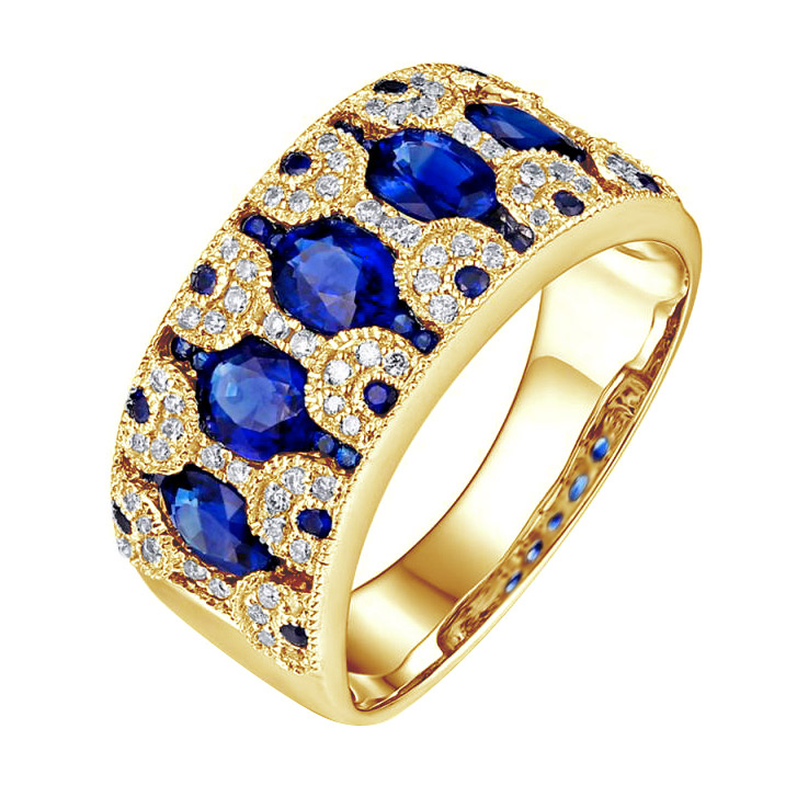 Zlatý prsteň so zafíry a diamantmi 79231