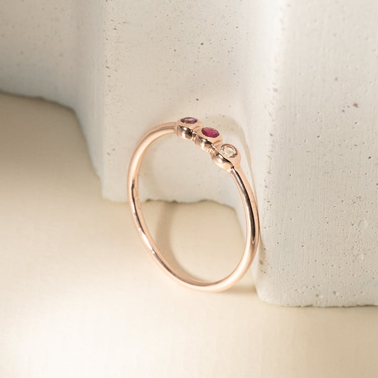 Zlatý prsteň s ametystom, rubínom a akvamarínom Stenia 120119