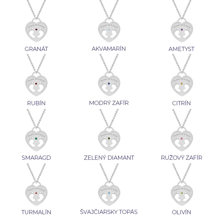 Strieborný prívesok detské nožičky s gravírom a drahokamom podľa výberu Sophia 111655