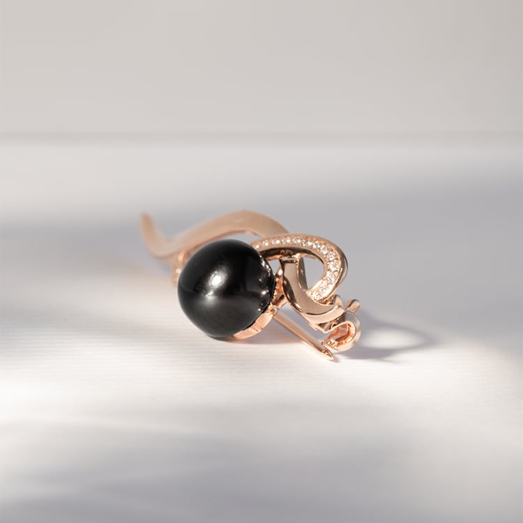 Pozlatená brošňa s čiernou perlou a zirkóny Dathan 121370