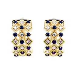 Zlaté kruhové náušnice s lab-grown diamantmi a zafíry Solveig