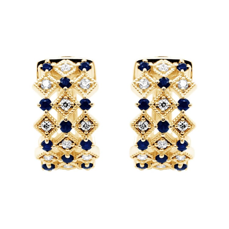 Zlaté kruhové náušnice s lab-grown diamantmi a zafíry Solveig 160886