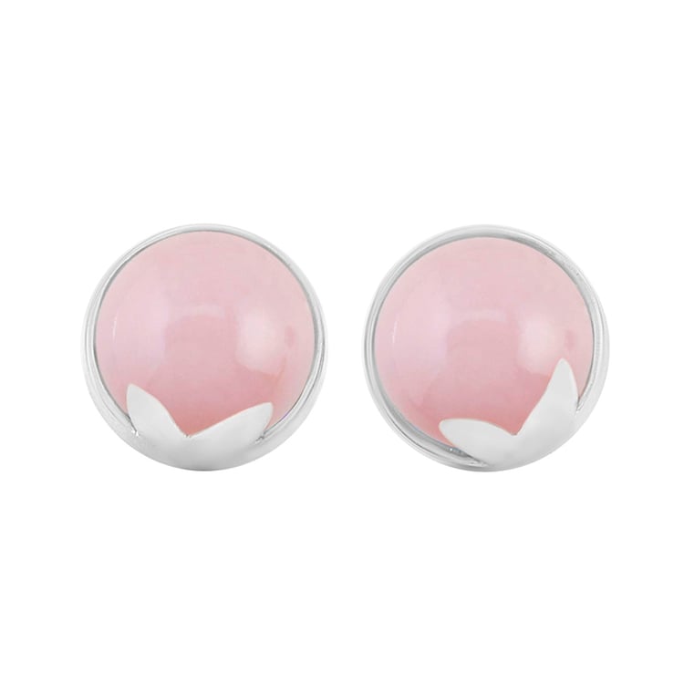 Cabochon ružové opály v náušnicích z bieleho zlata