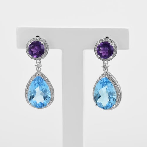 Diamantové náušnice s topásmi a ametystmi Marget