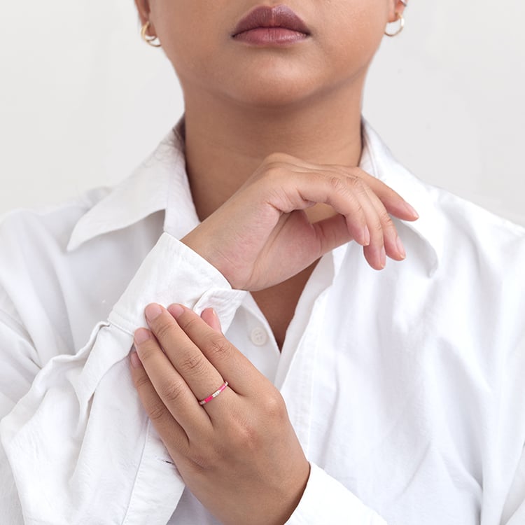 Ružový keramický prsteň s diamantmi Amila 128752