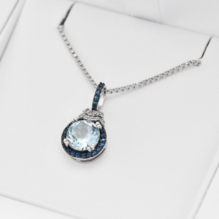 Náhrdelník s modrým topásom a zirkónmi 19968