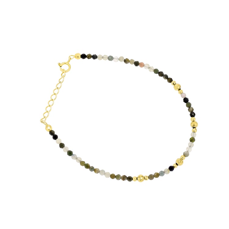 Strieborný pozlátený náramok s turmalínovými korálkami Raimi