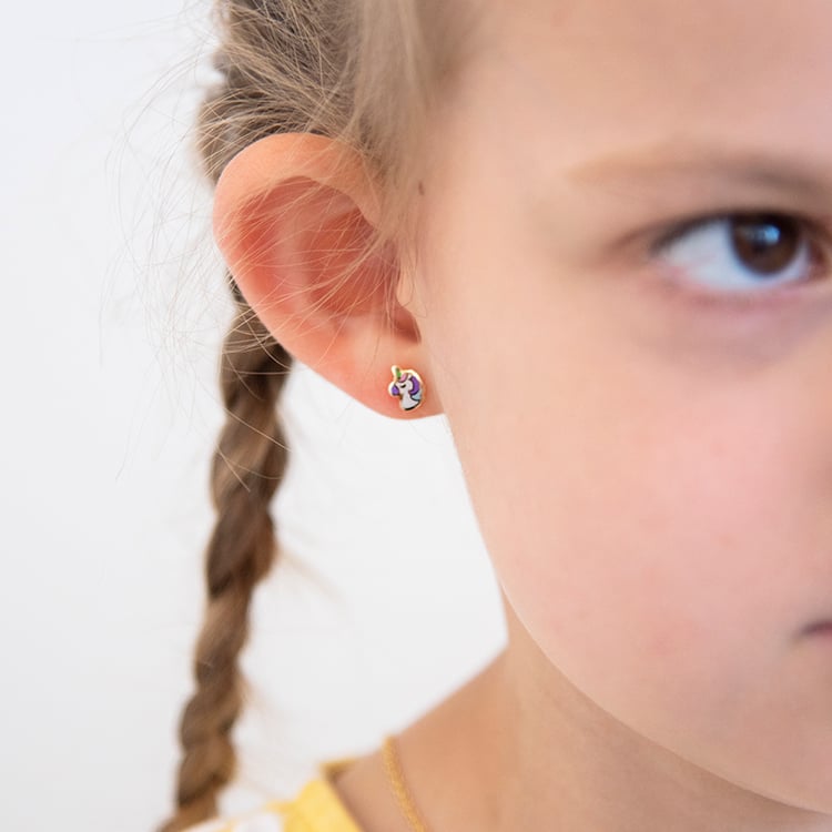 Zlaté detske skrutkovacie náušnice s jednorožcami Sherri 108280