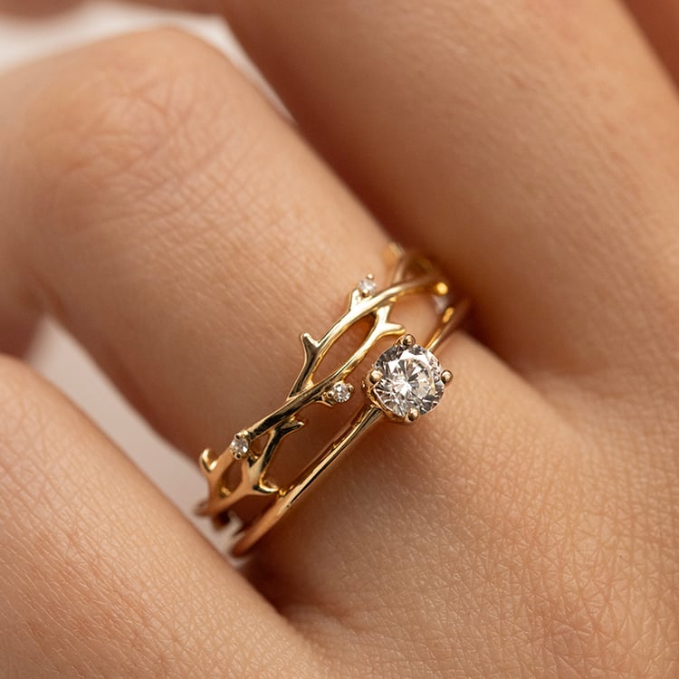 Prsteň v tvare vetvičiek s lab-grown diamantmi a komfortný prsteň Elly 149285