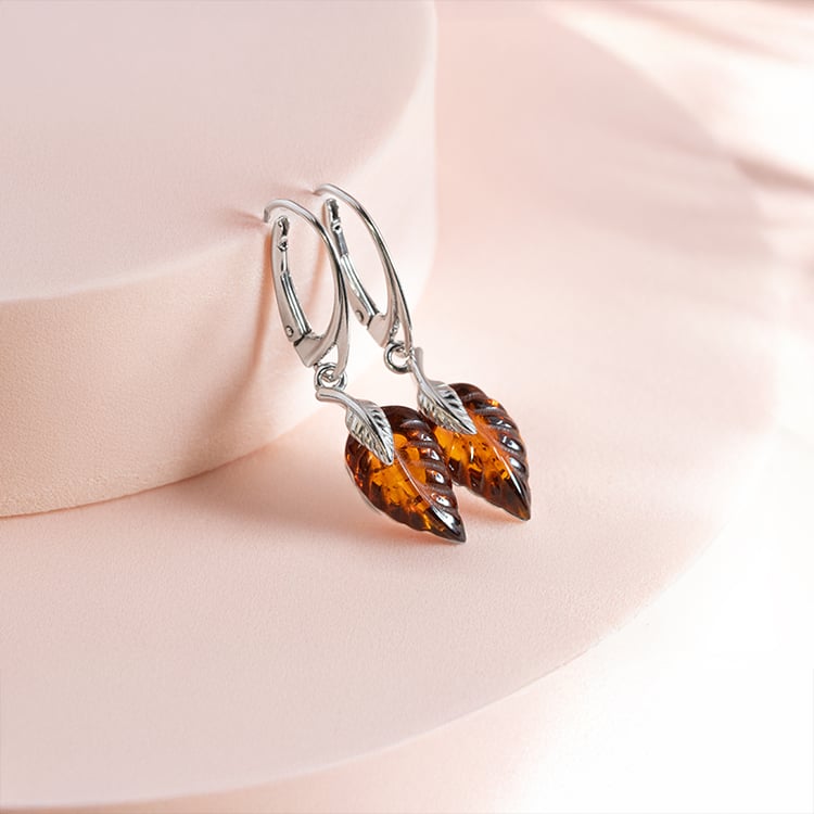 Strieborná kolekcia s jantármi v tvare lístkov Lapas 150791