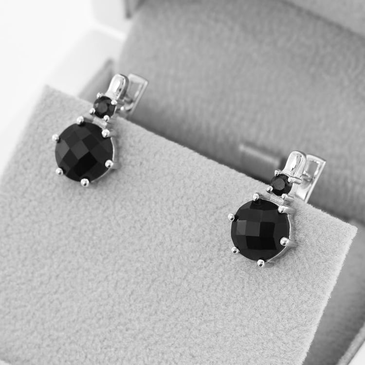 Strieborné visiace náušnice s ónyxmi 48999