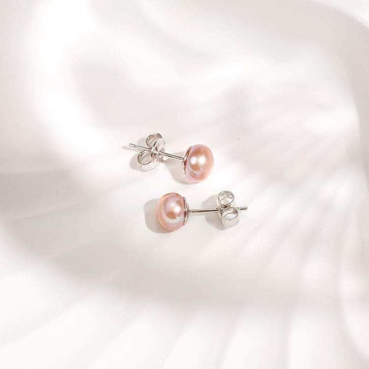 Strieborné napichovacie náušnice s levanduľovými perlami 158379